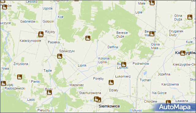 mapa Kolonia Lipnik gmina Siemkowice, Kolonia Lipnik gmina Siemkowice na mapie Targeo