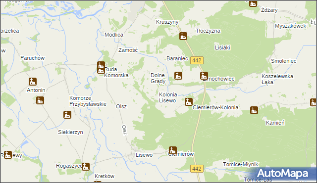 mapa Kolonia Lisewo gmina Pyzdry, Kolonia Lisewo gmina Pyzdry na mapie Targeo