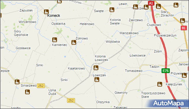 mapa Kolonia Łowiczek, Kolonia Łowiczek na mapie Targeo