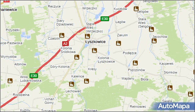 mapa Kolonia Łyszkowice, Kolonia Łyszkowice na mapie Targeo