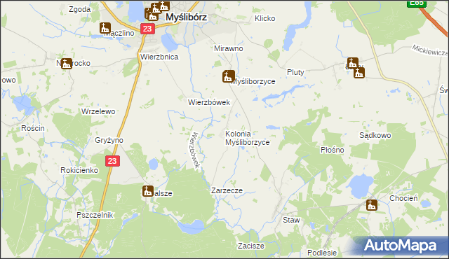 mapa Kolonia Myśliborzyce, Kolonia Myśliborzyce na mapie Targeo