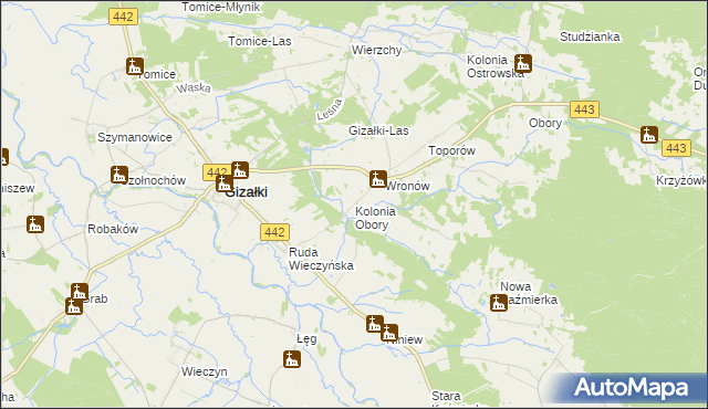mapa Kolonia Obory, Kolonia Obory na mapie Targeo