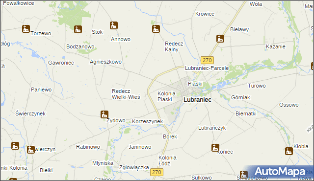 mapa Kolonia Piaski gmina Lubraniec, Kolonia Piaski gmina Lubraniec na mapie Targeo