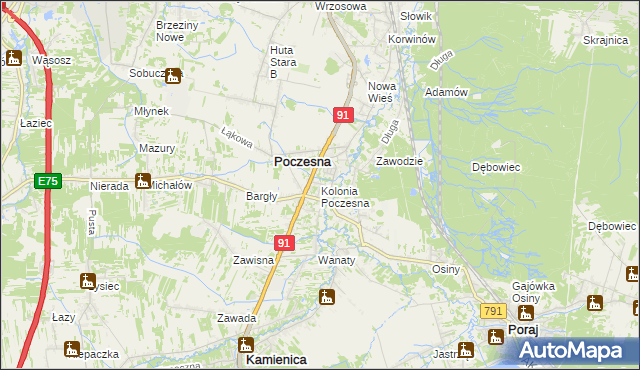 mapa Kolonia Poczesna, Kolonia Poczesna na mapie Targeo