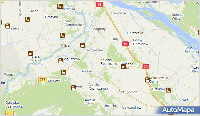 mapa Kolonia Rozniszew, Kolonia Rozniszew na mapie Targeo