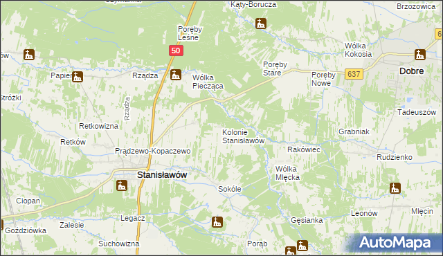 mapa Kolonie Stanisławów, Kolonie Stanisławów na mapie Targeo