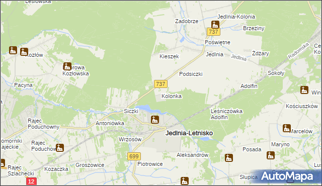 mapa Kolonka gmina Pionki, Kolonka gmina Pionki na mapie Targeo