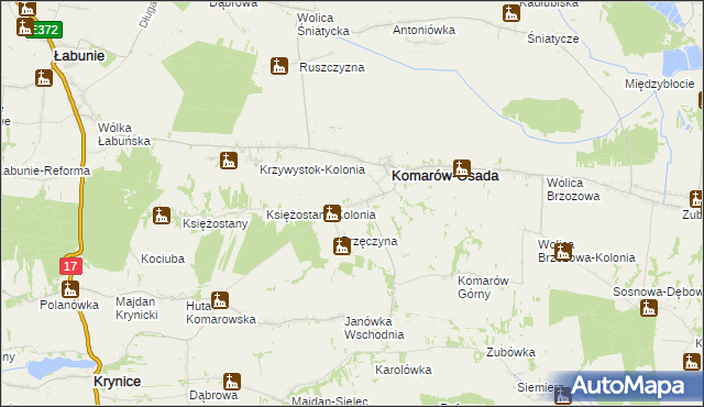 mapa Komarów-Wieś, Komarów-Wieś na mapie Targeo