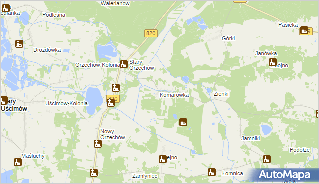 mapa Komarówka gmina Sosnowica, Komarówka gmina Sosnowica na mapie Targeo