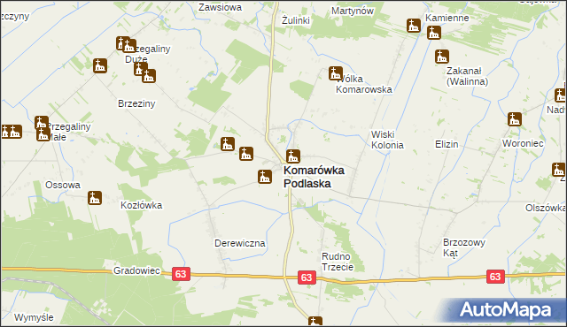 mapa Komarówka Podlaska, Komarówka Podlaska na mapie Targeo