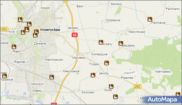 mapa Komaszyce gmina Inowrocław, Komaszyce gmina Inowrocław na mapie Targeo