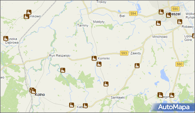 mapa Kominki, Kominki na mapie Targeo