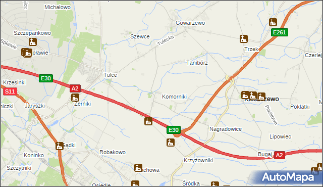 mapa Komorniki gmina Kleszczewo, Komorniki gmina Kleszczewo na mapie Targeo