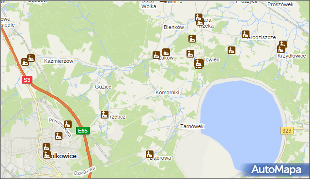 mapa Komorniki gmina Polkowice, Komorniki gmina Polkowice na mapie Targeo