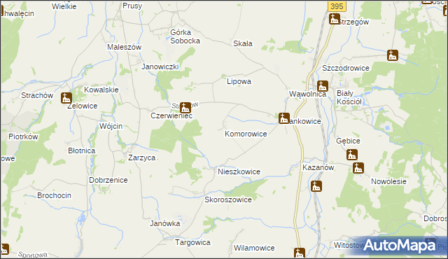 mapa Komorowice gmina Kondratowice, Komorowice gmina Kondratowice na mapie Targeo