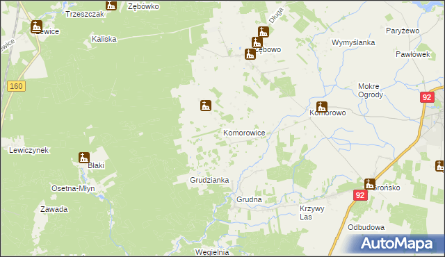 mapa Komorowice gmina Lwówek, Komorowice gmina Lwówek na mapie Targeo