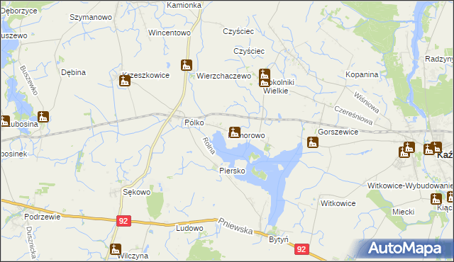 mapa Komorowo gmina Kaźmierz, Komorowo gmina Kaźmierz na mapie Targeo