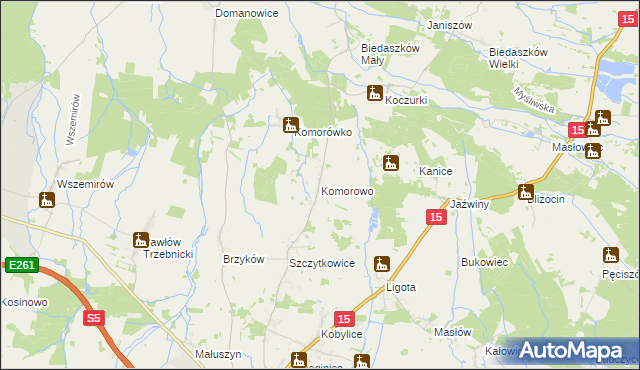 mapa Komorowo gmina Trzebnica, Komorowo gmina Trzebnica na mapie Targeo