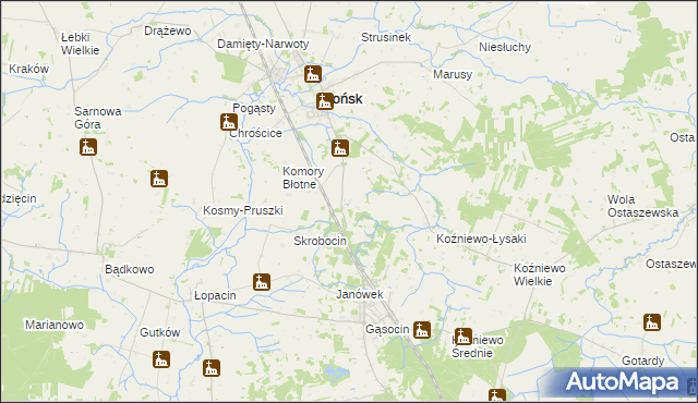 mapa Komory Dąbrowne, Komory Dąbrowne na mapie Targeo