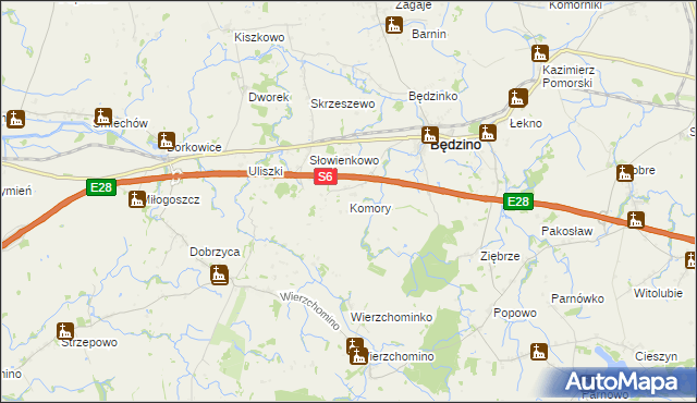 mapa Komory gmina Będzino, Komory gmina Będzino na mapie Targeo