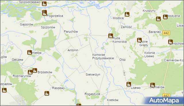 mapa Komorze Przybysławskie, Komorze Przybysławskie na mapie Targeo