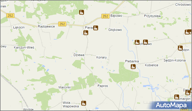 mapa Konary gmina Dąbrowa Biskupia, Konary gmina Dąbrowa Biskupia na mapie Targeo