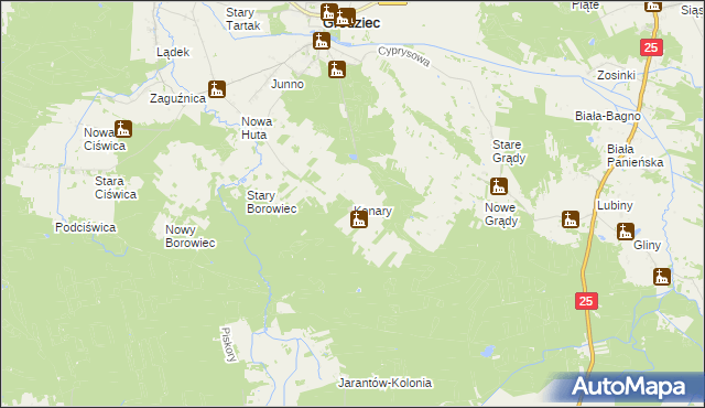 mapa Konary gmina Grodziec, Konary gmina Grodziec na mapie Targeo