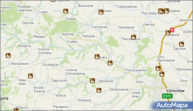 mapa Konary gmina Klimontów, Konary gmina Klimontów na mapie Targeo