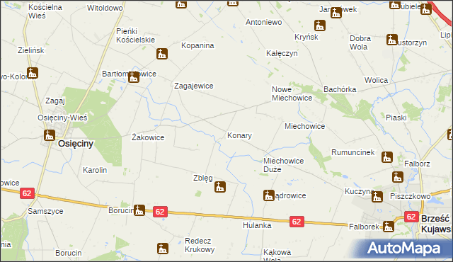mapa Konary gmina Osięciny, Konary gmina Osięciny na mapie Targeo
