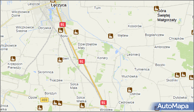 mapa Konary gmina Ozorków, Konary gmina Ozorków na mapie Targeo