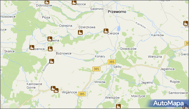 mapa Konary gmina Przeworno, Konary gmina Przeworno na mapie Targeo