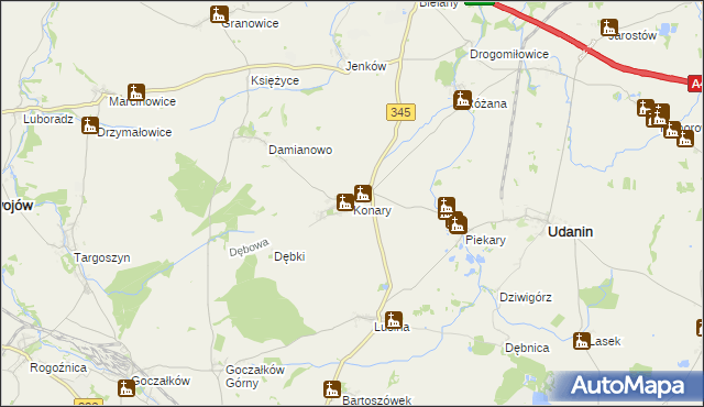 mapa Konary gmina Udanin, Konary gmina Udanin na mapie Targeo