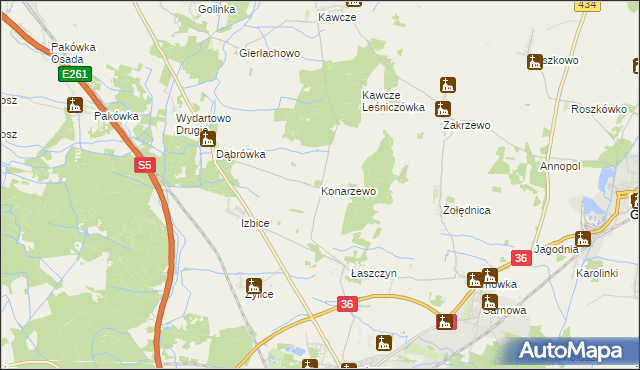 mapa Konarzewo gmina Rawicz, Konarzewo gmina Rawicz na mapie Targeo