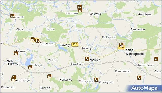 mapa Konarzyce gmina Książ Wielkopolski, Konarzyce gmina Książ Wielkopolski na mapie Targeo