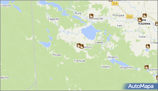 mapa Konarzyny gmina Stara Kiszewa, Konarzyny gmina Stara Kiszewa na mapie Targeo