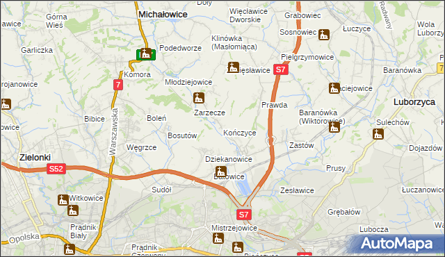 mapa Kończyce gmina Michałowice, Kończyce gmina Michałowice na mapie Targeo