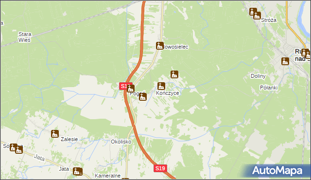 mapa Kończyce gmina Nisko, Kończyce gmina Nisko na mapie Targeo