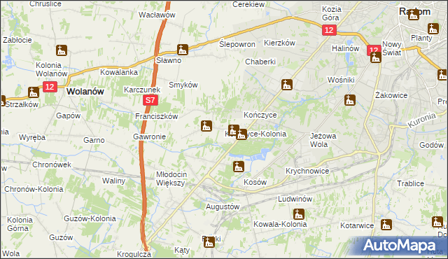 mapa Kończyce-Kolonia, Kończyce-Kolonia na mapie Targeo