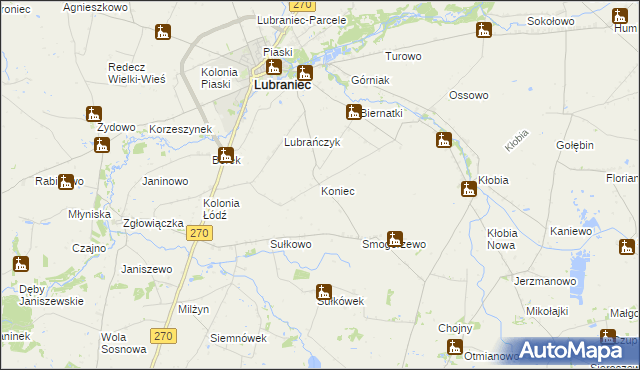 mapa Koniec gmina Lubraniec, Koniec gmina Lubraniec na mapie Targeo