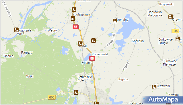 mapa Koniecwałd, Koniecwałd na mapie Targeo