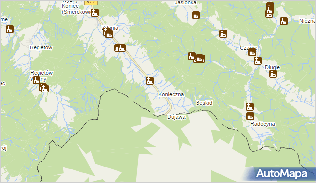 mapa Konieczna gmina Uście Gorlickie, Konieczna gmina Uście Gorlickie na mapie Targeo