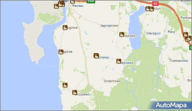 mapa Koniewo gmina Wolin, Koniewo gmina Wolin na mapie Targeo