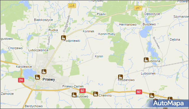 mapa Konin gmina Pniewy, Konin gmina Pniewy na mapie Targeo