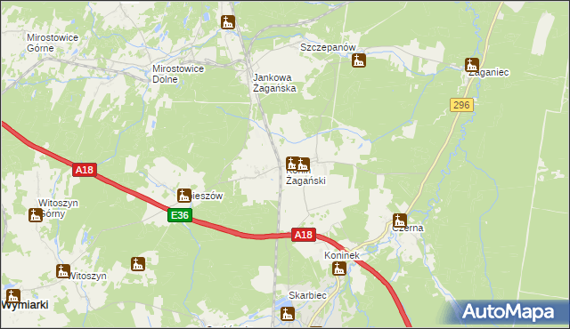 mapa Konin Żagański, Konin Żagański na mapie Targeo