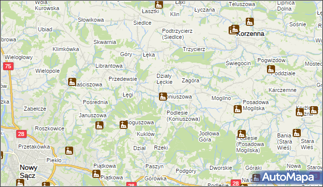 mapa Koniuszowa, Koniuszowa na mapie Targeo