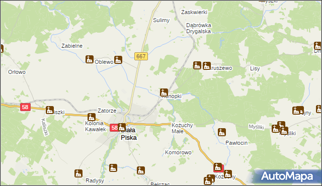 mapa Konopki gmina Biała Piska, Konopki gmina Biała Piska na mapie Targeo