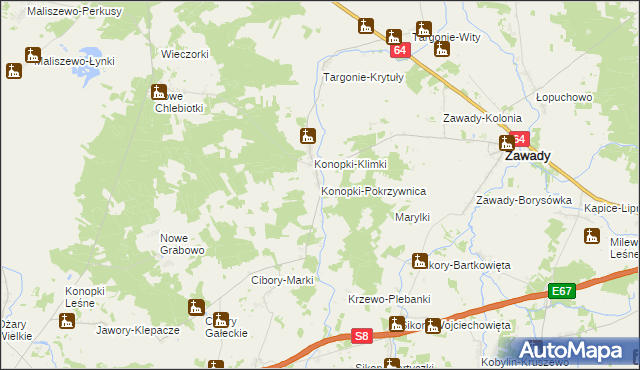 mapa Konopki-Pokrzywnica, Konopki-Pokrzywnica na mapie Targeo