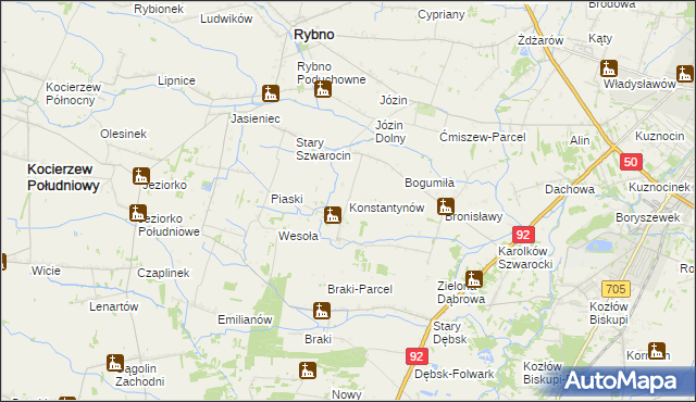 mapa Konstantynów gmina Rybno, Konstantynów gmina Rybno na mapie Targeo