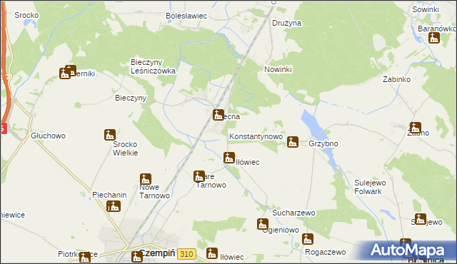 mapa Konstantynowo gmina Mosina, Konstantynowo gmina Mosina na mapie Targeo
