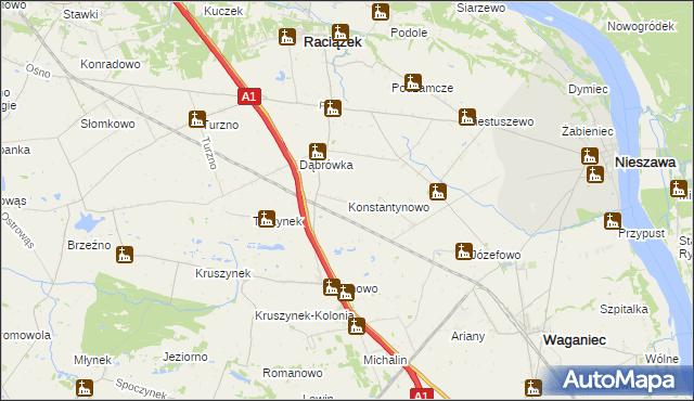 mapa Konstantynowo gmina Waganiec, Konstantynowo gmina Waganiec na mapie Targeo